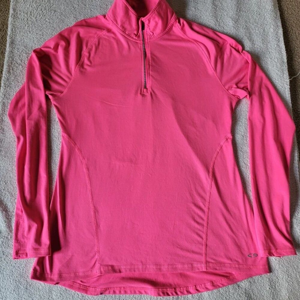 Champion womens pullover top with 1/4 zipper long sleeve pink color size L